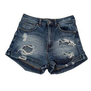 Bullhead Denim Co. Distressed Cuffed Hem Mom Denim Jean Shorts Size 5 Women’s